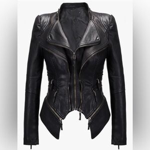 Black Faux Leather Studded Motorcycle Jacket